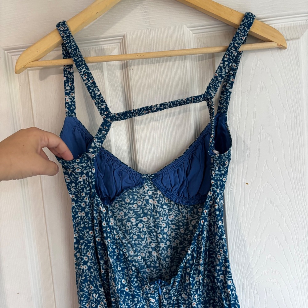 Princess Polly Blue Floral Mini Dress Spaghetti Straps Back Detail‎ - Picture 3 of 5